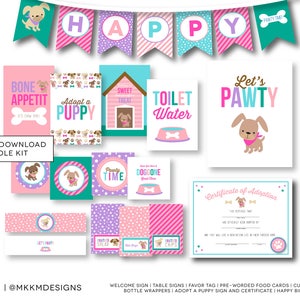 Puppy Party Kit, Girl's Puppy Birthday, INSTANT DOWNLOAD, Girl Birthday Decor, Dog Party Decor, Adopt A Puppy,  Pink Puppy Birthday, #48