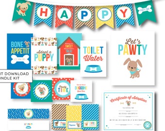 Puppy Party Kit, INSTANT DOWNLOAD, Birthday Banner, Boy Birthday Decor, Puppy Birthday, Dog Birthday Decor, Puppy Decor, Adopt A Puppy, #48