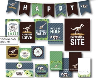 Dinosaur Party Kit, INSTANT DOWNLOAD, Birthday Banner, Boy Birthday Decor, Dino Birthday, Dino Dig Party, Paleontologist Party, TREX Party
