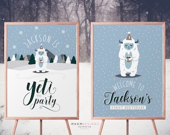 Yeti Birthday Signs, Yeti Welcome Sign, Yeti Party Signs, Yeti to Party Sign, Winter Birthday Party, Birthday Age Sign, Birthday Poster