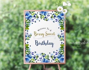 Blueberry Welcome Sign, Blueberry Birthday, Berry Sweet Sign, Blueberry Party Decor, Farmer's Market Party Decor, INSTANT DOWNLOAD