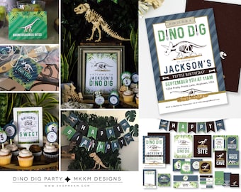 Dino Dig Party Kit, Dinosaur Birthday, Dinosaur Invitation, Paleontologist Party, Dino Party Decor, Triceratops Party, T-REX Boys Birthday