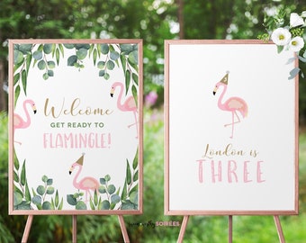 Flamingo Welcome Signs, Flamingo Party Decor, Tropical Birthday, Pool Party Decor, Luau Decor, Let's Flamingle Sign, Girls birthday, #74-1