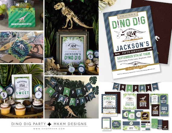 Dino Dig Party Kit, Dinosaur Birthday, Dinosaur Invitation, Paleontologist Party, Dino Party Decor, Triceratops Party, T-REX Boys Birthday Il_570xn
