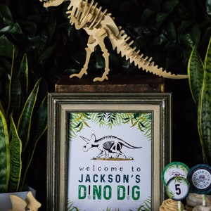 Dino Dig Sign, Dinosaur Party, Dino Welcome Sign, Boy Birthday Decor, Triceratops Sign, Paleontologist Party, Welcome Sign, Birthday Poster image 2