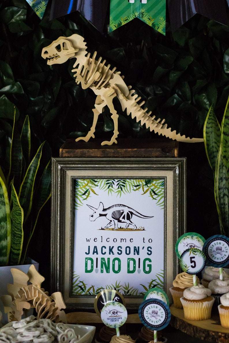 Dino Dig Sign, Dinosaur Party, Dino Welcome Sign, Boy Birthday Decor, Triceratops Sign, Paleontologist Party, Welcome Sign, Birthday Poster image 2