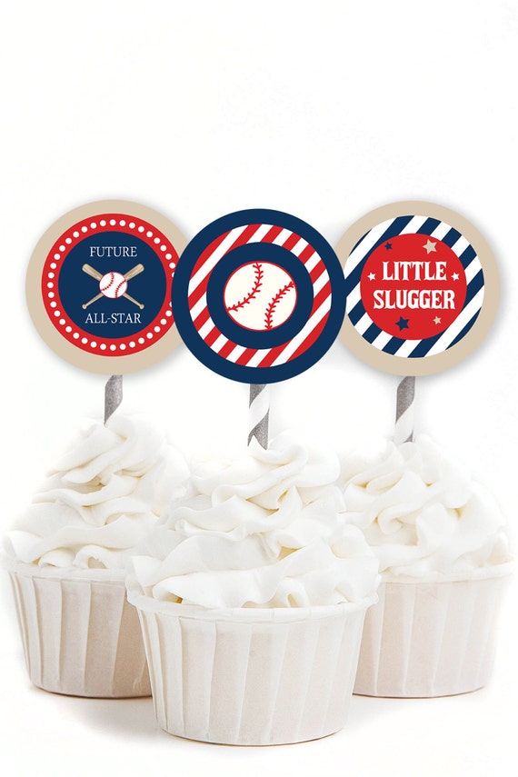 Baseball Baby Shower, Baseball Cupcake Toppers, Sports Baby Shower Decor, Little Slugger Shower, Dad Baby Shower, INSTANT DOWNLOAD, #S1 Il_570xn