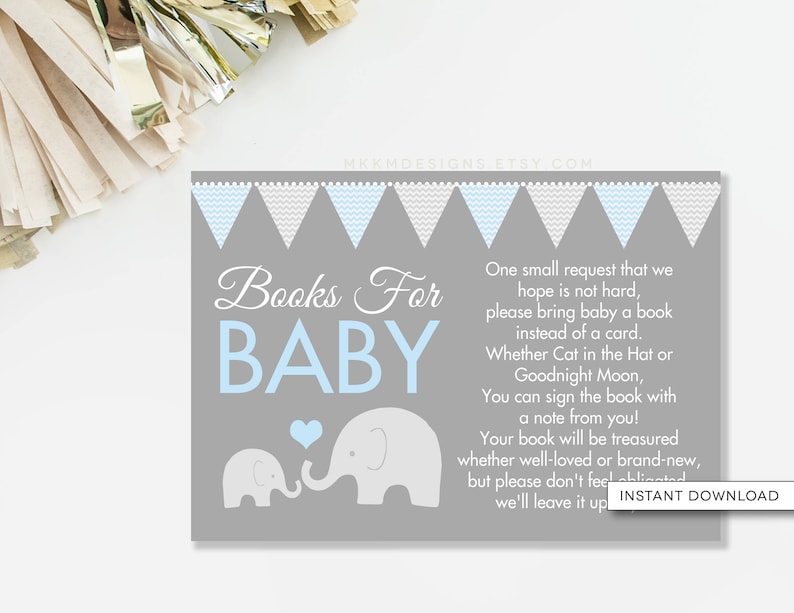 Elephant Book Card Bring A Baby Shower Poem Insert Instant E1