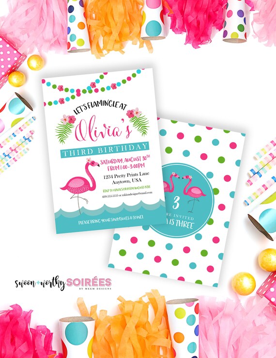 Flamingo Invitation, Birthday Invitation, Flamingo Party, Girls Birthday, Flamingo Birthday, Pool Party Invite, Tropical Birthday, #74-2 Il_570xn