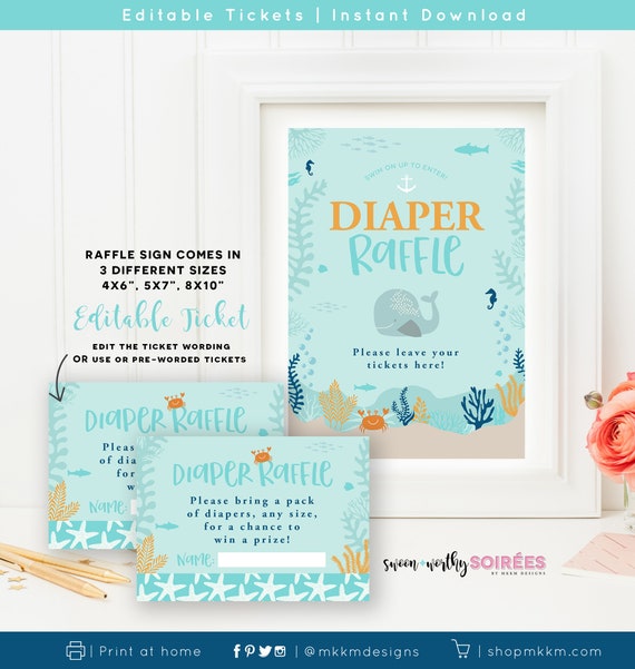 Diaper Raffle Tickets, Ocean Baby Shower, Starfish Baby Shower, Under the Sea Shower, Nautical Diaper Raffle, Whale Shower Game, DOWNLOAD Il_570xn