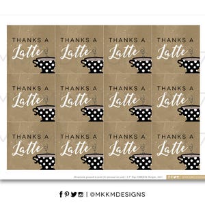 Thanks A Latte Favor Tag, Coffee Favor Tag, Coffee Shower, Coffee Party Favor, Baby Shower Decor, Bridal Shower Decor, INSTANT DOWNLOAD zdjęcie 3