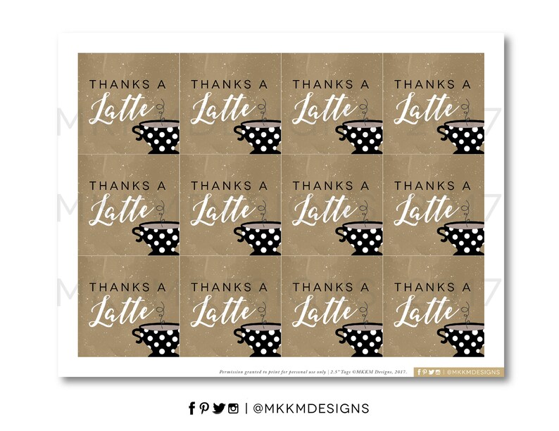 Thanks A Latte Favor Tag, Coffee Favor Tag, Coffee Shower, Coffee Party Favor, Baby Shower Decor, Bridal Shower Decor, INSTANT DOWNLOAD zdjęcie 3