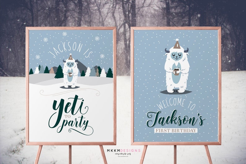 Signes d'anniversaire de Yeti, signe de bienvenue de Yeti, signes de partie de Yeti, Yeti au signe de partie, partie d'anniversaire d'hiver, signe d'âge d'anniversaire, affiche d'anniversaire image 1