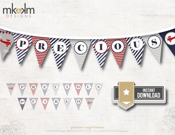 Airplane Baby Shower, Precious Cargo Banner, Travel Baby Shower, Rustic Baby Shower, INSTANT DOWNLOAD, Red and Navy, Boy Shower Banner, #A1 Il_570xn
