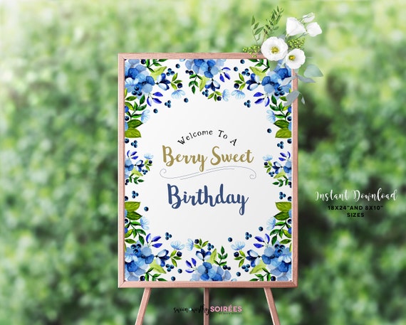 Blueberry Welcome Sign, Blueberry Birthday, Berry Sweet Sign, Blueberry Party Decor, Farmer's Market Party Decor, INSTANT DOWNLOAD Il_570xn