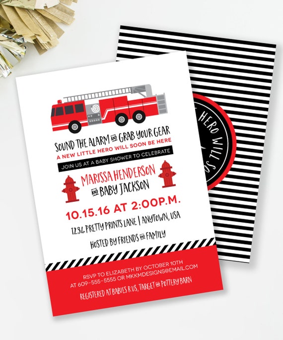 firefighter baby shower invitations