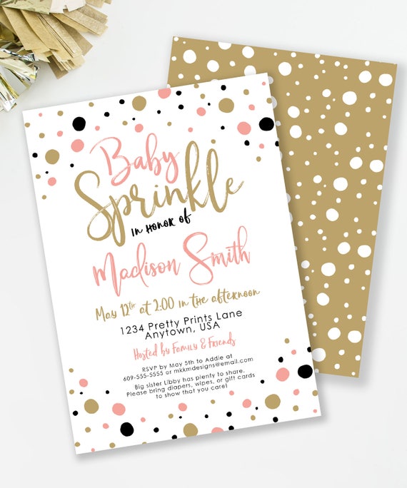Sprinkle Shower, Baby Shower Invitation, Girl Baby Shower, Pink and Gold Shower, Baby Sprinkle, Sprinkle Invitation, Confetti Shower, #K1 Il_570xn