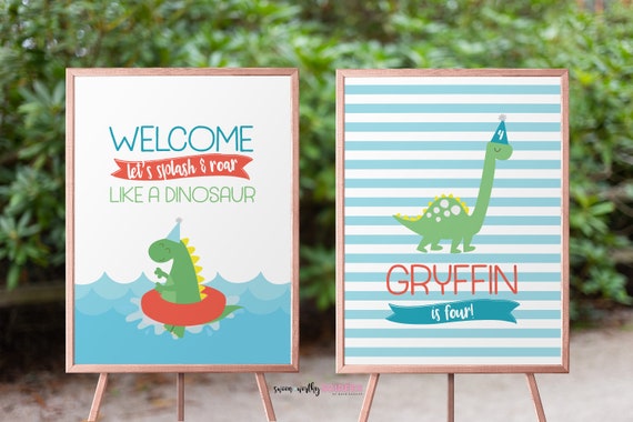Dinosaur Welcome Signs, Dinosaur Party Decor, Summer Birthday, Pool Party Decor, T-Rex Birthday, Dinosaur Pool Party, Boys birthday, #40-1 Il_570xn