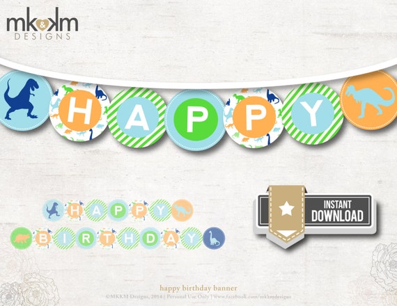 Dinosaur Birthday Banner, Happy Birthday Banner, Blue and Green Dinosaur, Dinosaur Printables, Dinomite Birthday, INSTANT DOWNLOAD, #40 Il_570xn