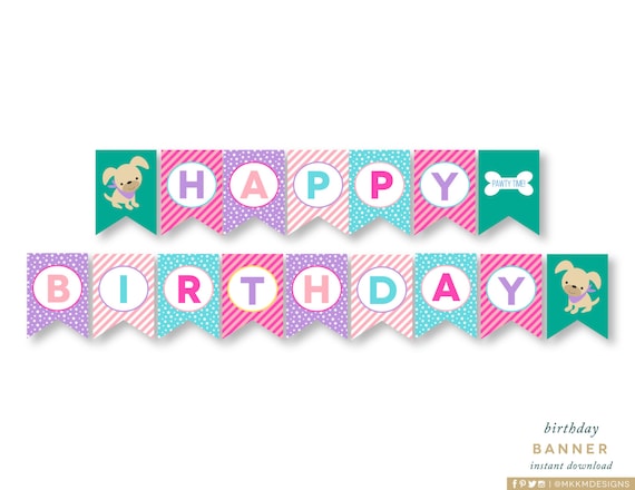 Happy Birthday Banner, Puppy Birthday, Puppy Pawty Banner, Dog Banner, Girls Birthday Decor, Dog Party Decor, INSTANT DOWNLOAD, #48 Il_570xn