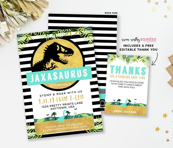 Jurassic Birthday Invitation, Dinosaur Party, Boy's TREX Invite, Jurassic Park Inspired, Dinosaur Invitation, Dinosaur Printable, #71 Il_570xn
