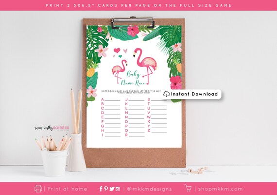 Baby Name Race Game, Baby Shower Game, Flamingo Shower Game, Flamingo Baby Shower, Luau Baby Shower Game, Tropical Baby Shower, DOWNLOAD, C2 Il_570xn