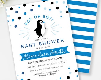 Penguin Baby Shower, Penguin Invitation, Baby Sprinkle Invite, Couples Baby Shower, Penguin Party Invite, Boy Baby Shower, Gender Reveal