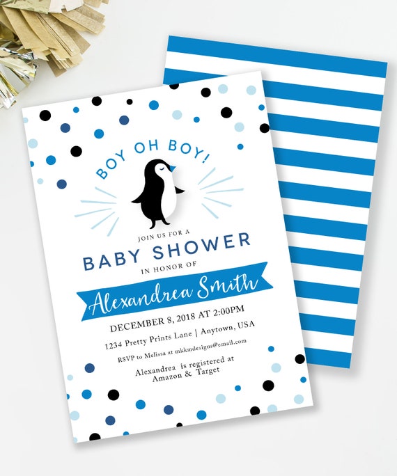 Penguin Baby Shower, Penguin Invitation, Baby Sprinkle Invite, Couples Baby Shower, Penguin Party Invite, Boy Baby Shower, Gender Reveal Il_570xn
