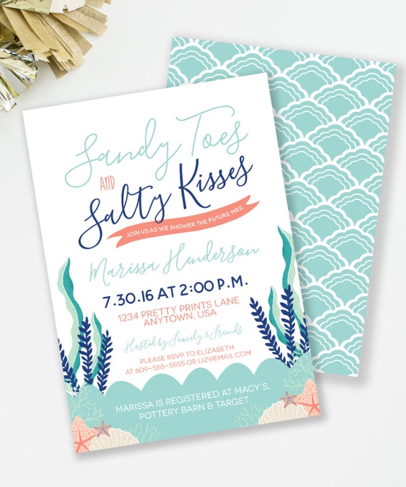 Beach Bridal Shower Invitation Beach Bachelorette Party Sandy Toes And Salty Kisses Nautical Bridal Invite Seashell Invitations