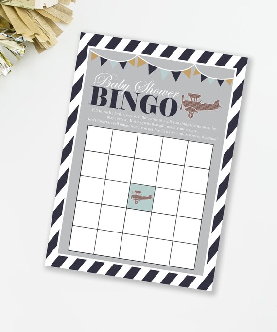 Airplane Bingo, Airplane Baby Shower 5x7" Bingo Cards, Vintage Pilot Baby Shower, Travel Baby Shower, INSTANT DOWNLOAD, Brown & Blue, #A1 Il_570xn