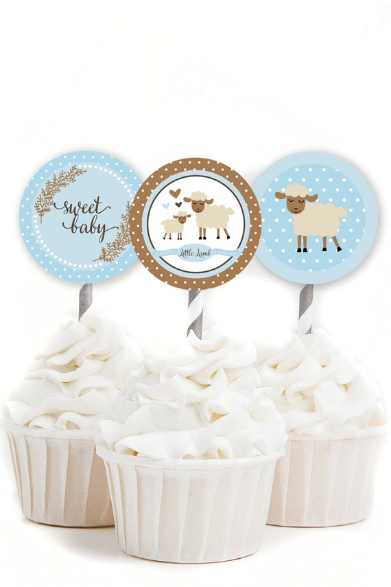 Little Lamb Cupcake Toppers, Boy Baby Shower, Woodland Party Decor, Storybook Baby Shower, Blue Lamb Baby Shower, INSTANT DOWNLOAD, #2403 Il_570xn