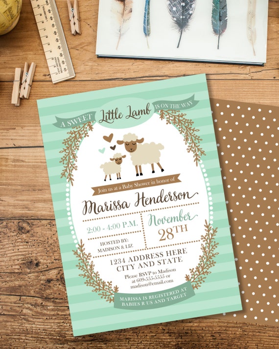 Lamb Invitation, Lamb Baby Shower, Gender Neutral Shower, Storybook Baby Shower, Mint Baby Shower, Baby Shower Invitation, #2403 Il_570xn