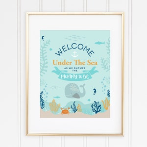 Under the Sea Welcome Sign, Nautical Welcome Sign, Nautical Baby Shower, Beach Baby Shower Decor, Starfish Shower, Whale Baby Shower imagem 3