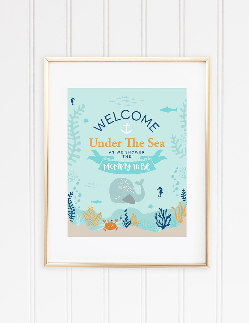 Under the Sea Welcome Sign, Nautical Welcome Sign, Nautical Baby Shower, Beach Baby Shower Decor, Starfish Shower, Whale Baby Shower imagem 3