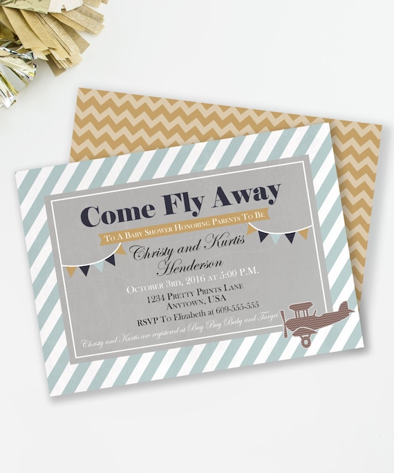 Airplane Baby Shower Invitation, Aviation Baby Shower, Travel Theme Baby Shower, Couples Shower, Rustic Baby Shower, Plane Invite, #A1 Il_570xn