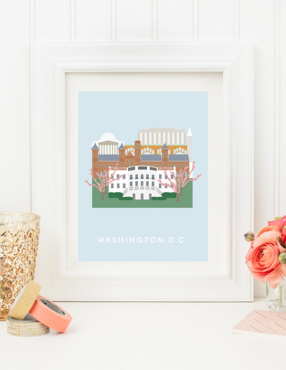 Washington DC City Print, City Skyline Print, Cherry Blossom Decor, Travel Decor, Washington DC art, Gift for Her, Instant Download Il_570xn