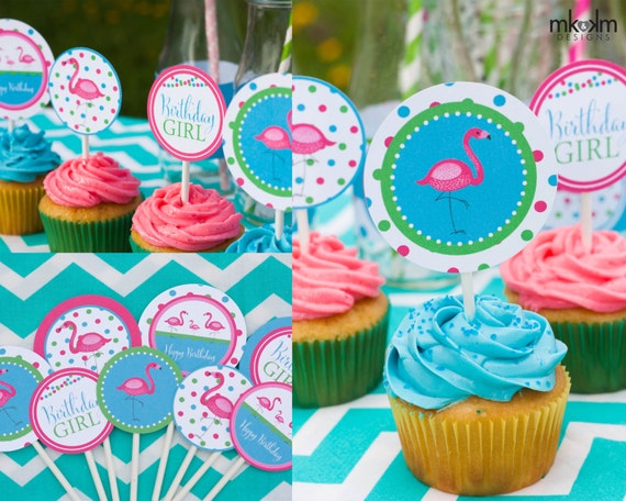Flamingo Cupcake Toppers, Flamingo Party, Flamingo Birthday, Flamingo Decor, Girls Birthday, Flamingo Printables, INSTANT DOWNLOAD, #42 Il_570xn
