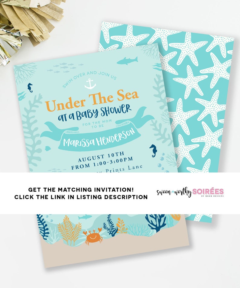 Under the Sea Welcome Sign, Nautical Welcome Sign, Nautical Baby Shower, Beach Baby Shower Decor, Starfish Shower, Whale Baby Shower imagem 4