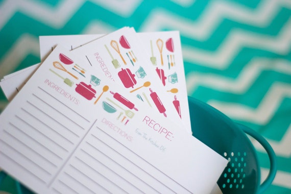 Recipe Cards, Kitchen Theme Bridal Shower, Stock The Kitchen Shower, INSTANT DOWNLOAD, Teal and Pink Recipe Cards, Gift for Bakers Il_570xn