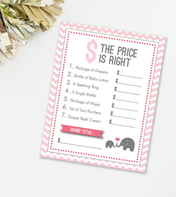 Elephant Price Is Right Game, Elephant Baby Shower, Pink and Gray, Girl Baby Shower, Safari Baby Shower Game, INSTANT DOWNLOAD, #E1 Il_570xn
