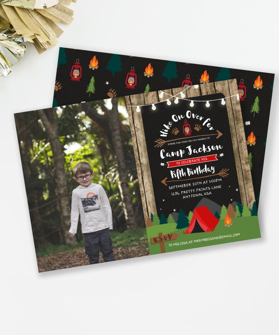 Camping Invitation, Photo Invitation, Camping Birthday, Boy Birthday Invite, Rustic Birthday, Camping Party, Sleepover Invite, #73 Il_570xn