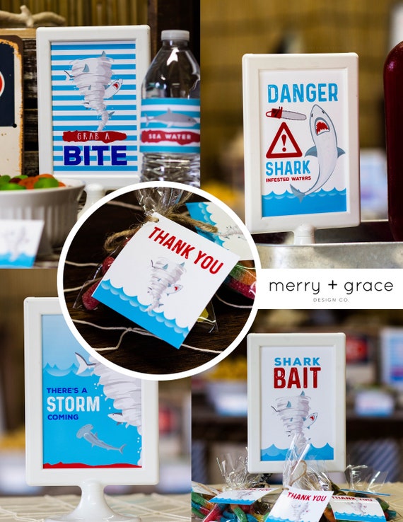 Shark Party Signs, Sharknado Inspired Party, Boy Birthday Party, Pool Party Signs, Boy Shark Party, Shark Bait Sign, Danger Shark Sign, 72-1 Il_570xn