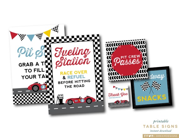 Race Car Table Signs, Pit Stop Sign, Car Birthday Party, Fueling Station Sign, Car Favor Tags, Speedway Signs, INSTANT DOWNLOAD, #53 Il_570xn