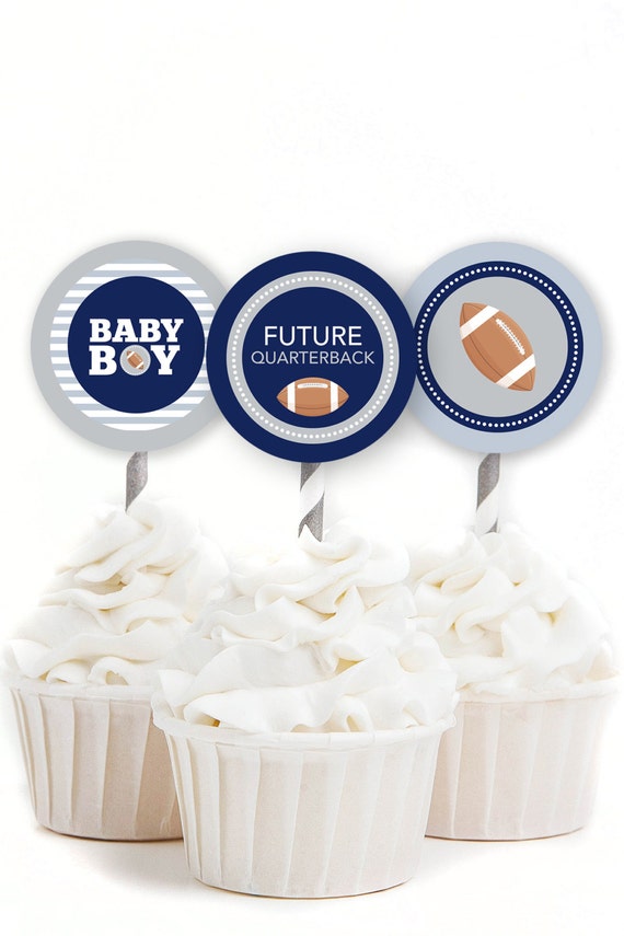Football Cupcake Toppers, Football Baby Shower, Blue and Silver, Couples Baby Shower, Football Party Decor, INSTANT DOWNLOAD, #S2 Il_570xn