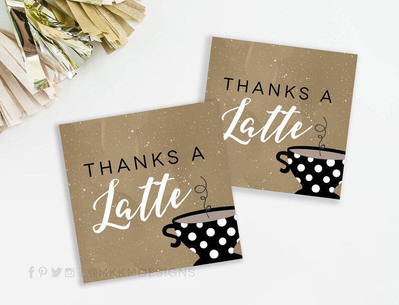 Thanks A Latte Favor Tag, Coffee Favor Tag, Coffee Shower, Coffee Party Favor, Baby Shower Decor, Bridal Shower Decor, INSTANT DOWNLOAD zdjęcie 2