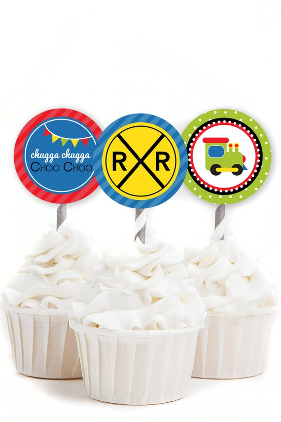 Train Cupcake Toppers, Choo Choo Topper, Train Birthday Party, Boy Party Decor, Railroad Crossing, Train Birthday Decor,INSTANT DOWNLOAD,#51 Il_570xn