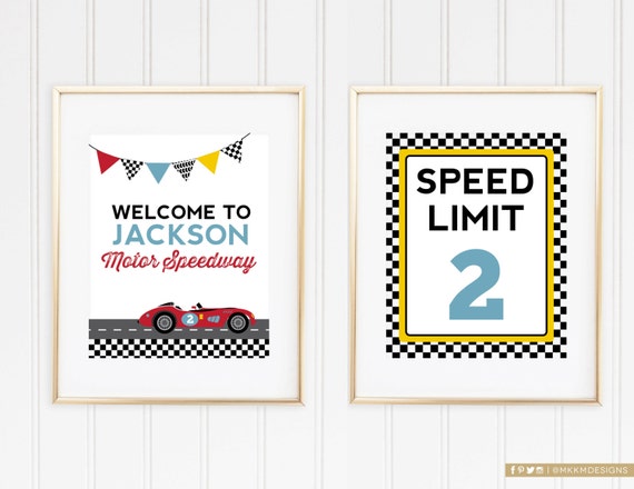 Race Car Welcome Signs, Car Birthday Decor, Vintage Racing Birthday Party Decorations, Boys birthday, Custom Speed Limit Sign, #53 Il_570xn