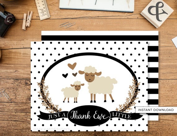 Lamb Thank You Card, Little Lamb Baby Shower, Gender Neutral, Printable Thank You, Black and White Lamb Shower, INSTANT DOWNLOAD, #2403 Il_570xn