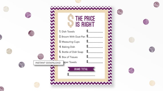 The Price Is Right, Bridal Shower Game, Chevron Bridal Game, Chevron Bridal Shower, Plum and Champagne, INSTANT DOWNLOAD, #30 Il_570xn