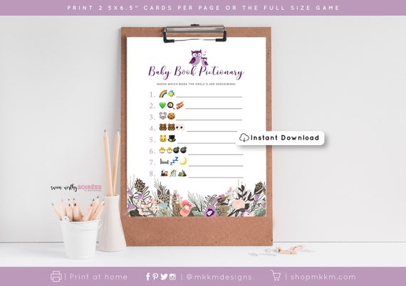 Baby Book Emoji Game, Owl Baby Shower, Rustic Baby Shower Game, Girl Baby Shower, Emoji Pictionary Game, Woodland Shower Game, DOWNLOAD Il_570xn
